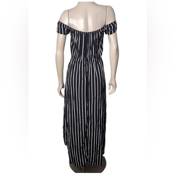 Maxi/Romper (built in) B&W Striped High Low Romper/Dress Euc! - Picture 12 of 16